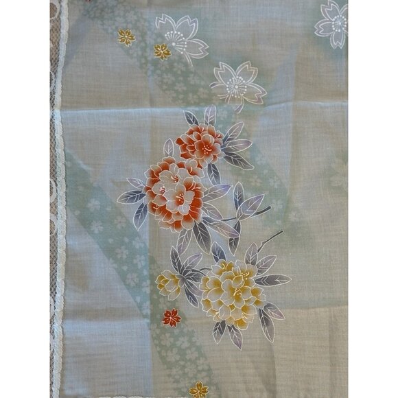 Vintage Japanese Kimono Scarf Kerchief Floral Lace Blue Hydrangea Gift Beautiful - Picture 4 of 12